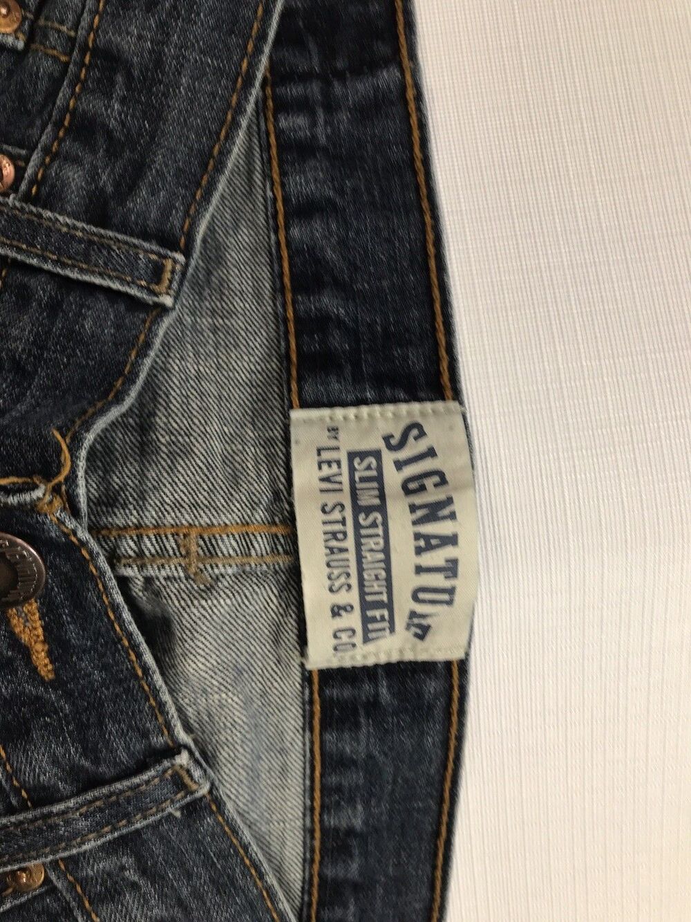 Signature Levis Strauss Jeans Mens 32x30 Blue Dark Wash Cotton Stretch Slim Fit - Picture 4 of 9